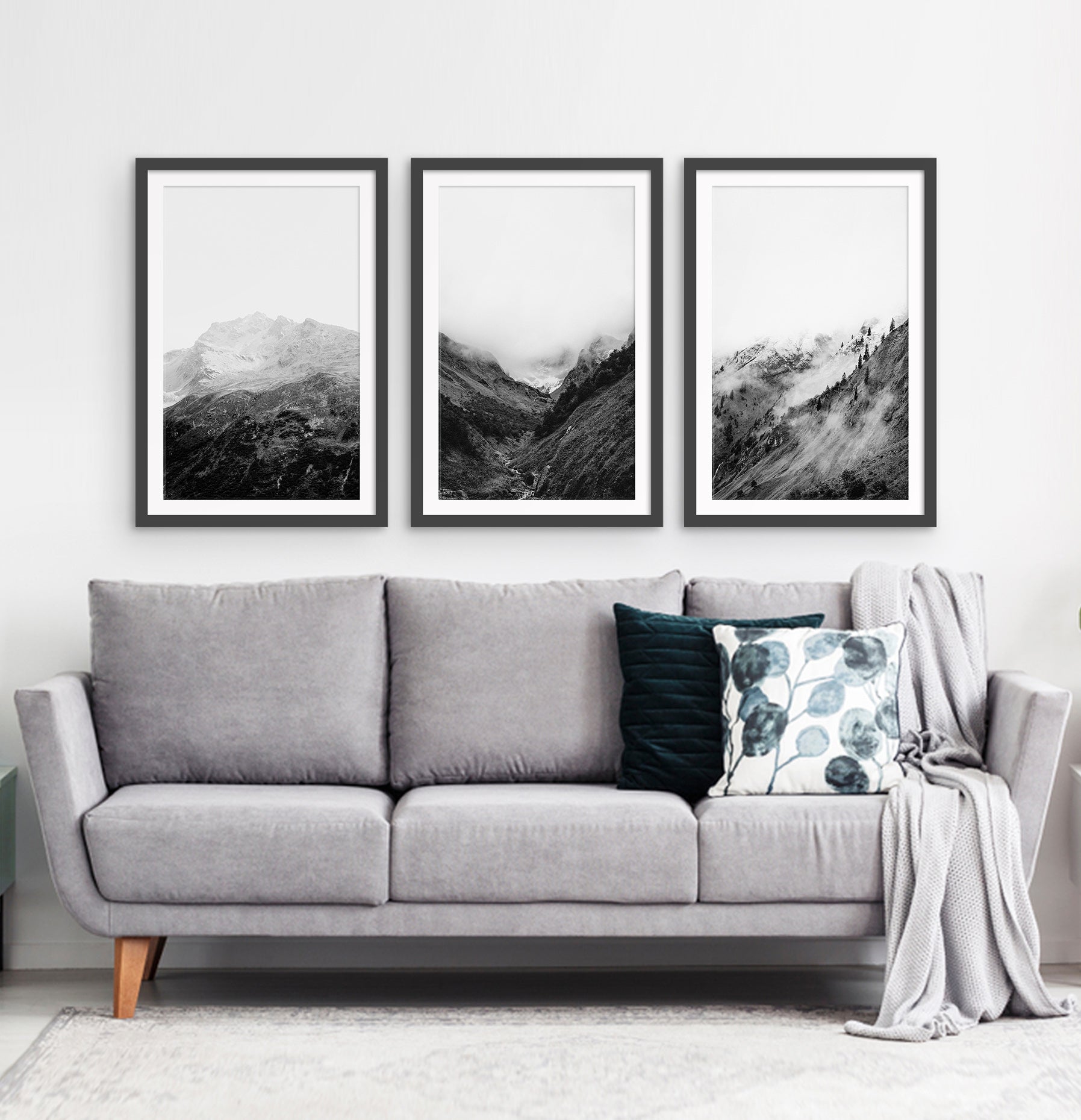 Black and white wall art, Posters with Mountain Landscapes, Foggy