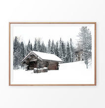 Load image into Gallery viewer, Wood-Framed Winter Barn Standing On Snowy Land Wall Art