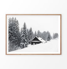Load image into Gallery viewer, Lovely Shack On Snowy Hill And Spruce Print