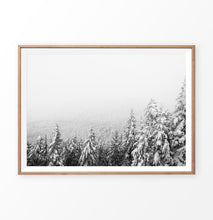 Load image into Gallery viewer, Wood-framed Winter Forest Valley Covered in Snow Photo Print