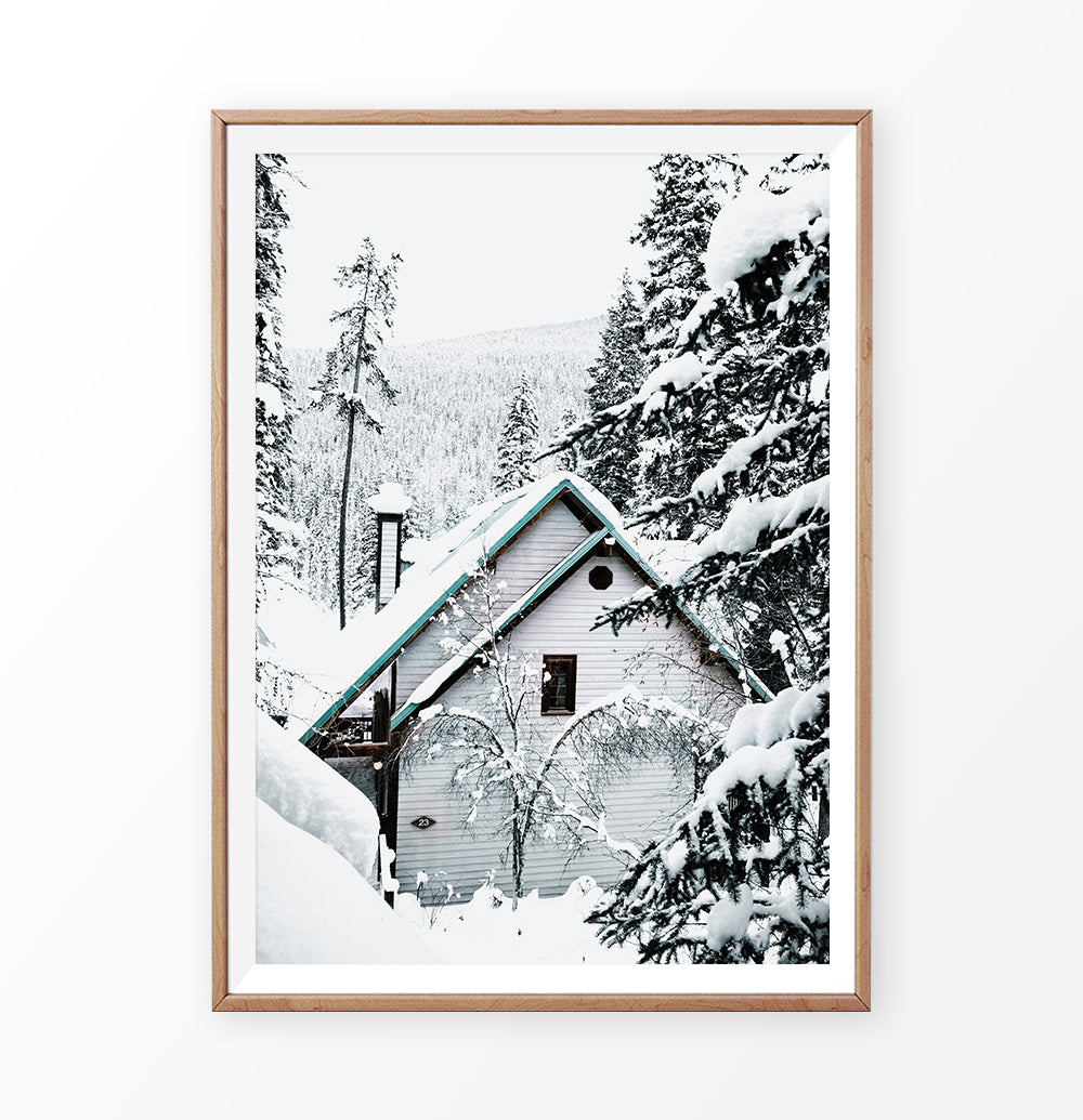 Wood-framed Winter Cottage House With a Snow Hat Photo Print