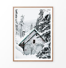 Load image into Gallery viewer, Wood-framed Winter Cottage House With a Snow Hat Photo Print