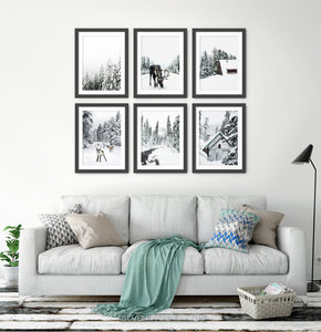 Winter 6 piece gallery wall - moose, deer, forest, cabins