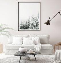 Load image into Gallery viewer, Black-framed Charming Spruce Tops Covered in Snow Photo Art in the living room