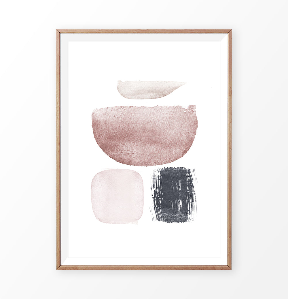 Watercolor Abstract Pink, Navy Blue and Powder Colors Art Poster