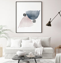 Load image into Gallery viewer, Pink and Blue Abstract Jellyfishes with Black Stones Wall Art