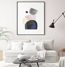 Load image into Gallery viewer, Abstract Boho Shapes Art Print in Pink, Gold, Denim, Powder