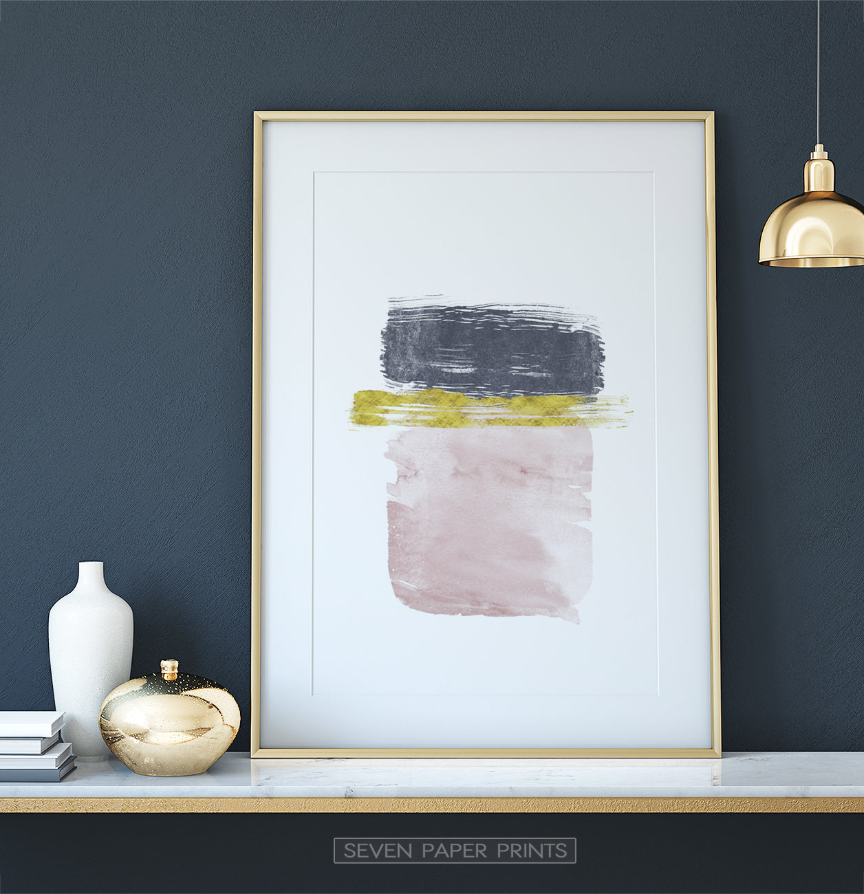 Navy, Gold and Pink Horizontal Sweeping Strokes Poster