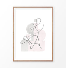 Load image into Gallery viewer, Wood-framed One Line Hand Drawn Abstract Wall Art with Pink and Gray Background