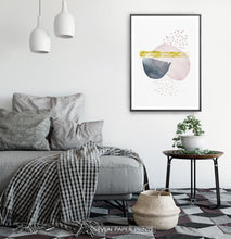 Load image into Gallery viewer, Geometric Abstract Navy Blue and Pink Shapes Art