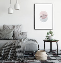Load image into Gallery viewer, Black-framed Abstract Wall Art With Two Circles in Pink And Gray Colors