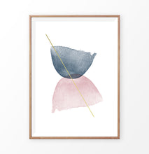 Load image into Gallery viewer, Wood-framed Blue and Pink Symmetrical Smears With a Golden Line Wall Decor