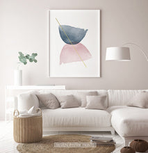 Load image into Gallery viewer, White-framed Blue and Pink Symmetrical Smears With a Golden Line Wall Decor