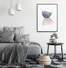 Load image into Gallery viewer, Black-framed Blue and Pink Symmetrical Smears With a Golden Line Wall Decor