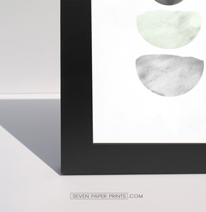 Green-Gray Scandinavian Abstract Moon Art. Set of 3 Framed Prints