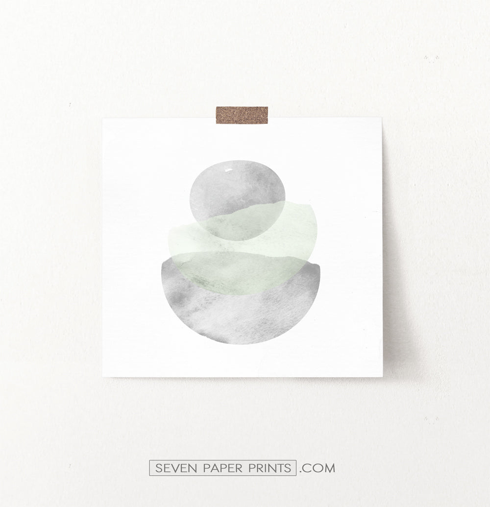 Scandinavian Green Gray Abstract Watercolor Wall Art