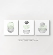 Load image into Gallery viewer, Three Abstract Green and Gray Watercolor Art Prints on square canvases