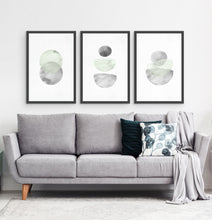 Load image into Gallery viewer, Green-Gray Scandinavian Abstract Moon Art. Set of 3 Framed Prints