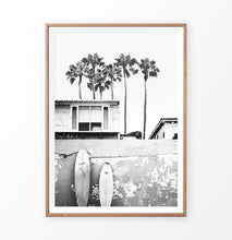 Load image into Gallery viewer, Hawaii Surfing Wall Art Print with surfboard and palms