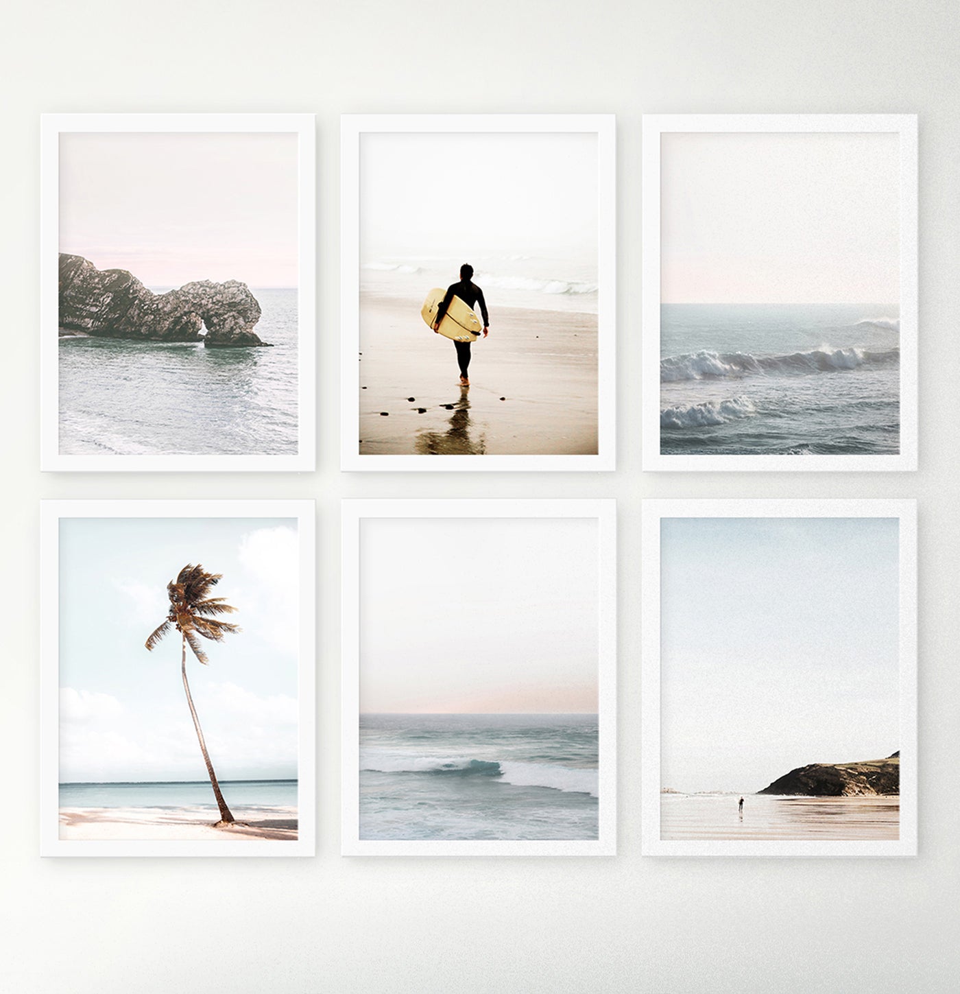 Pacific Ocean Coastal Surfing Set Of 6 Framed Photo Wall Art
