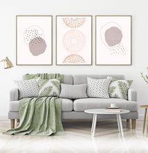 Load image into Gallery viewer, Mid Century Line Art Set of 3, Brown Pink Abstract Wall Art Set