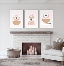 Load image into Gallery viewer, Terracotta Color Abstract Set of 3 Prints, Neutral Color Geometric Wall Art Set