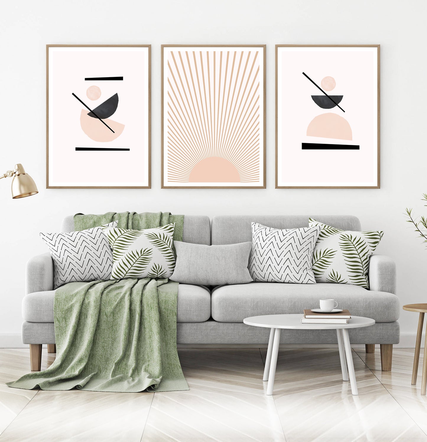 Sun Art in Neutral Soft Colors, Boho Minimalist Wall Art Set of 3