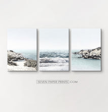 Load image into Gallery viewer, Blue ocean coastal set of 3 canvas prints #269