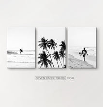 Load image into Gallery viewer, Black and white 3 piece surfing canvas prints #270