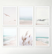 Load image into Gallery viewer, Beige Ocean Print Set - Framed. Waves, Seagulls, Reed