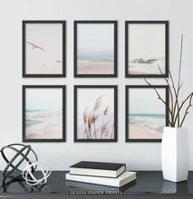 Load image into Gallery viewer, Beige Ocean Print Set - Framed. Waves, Seagulls, Reed