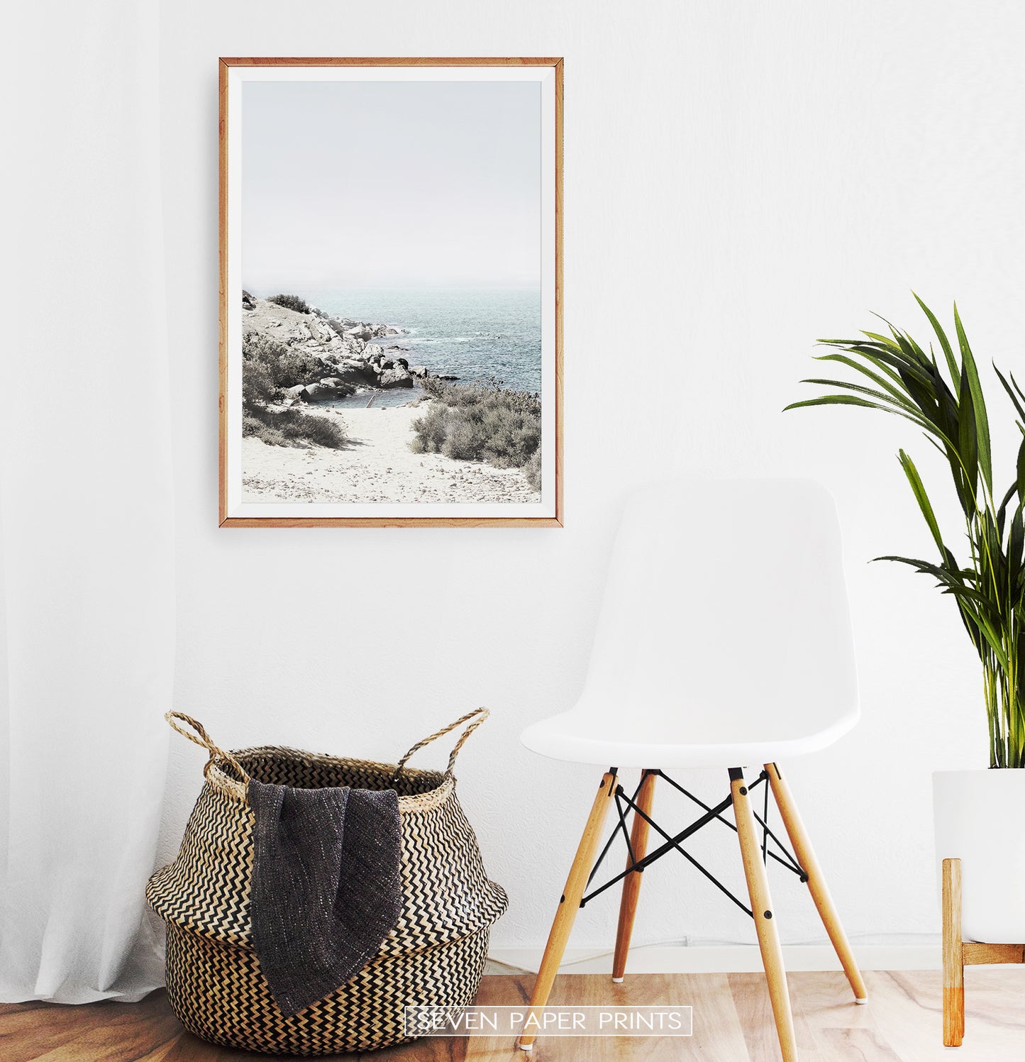 Aqua Beach Print with Shoreline View