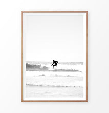 Load image into Gallery viewer, Single surfing poster, black and white, surf art