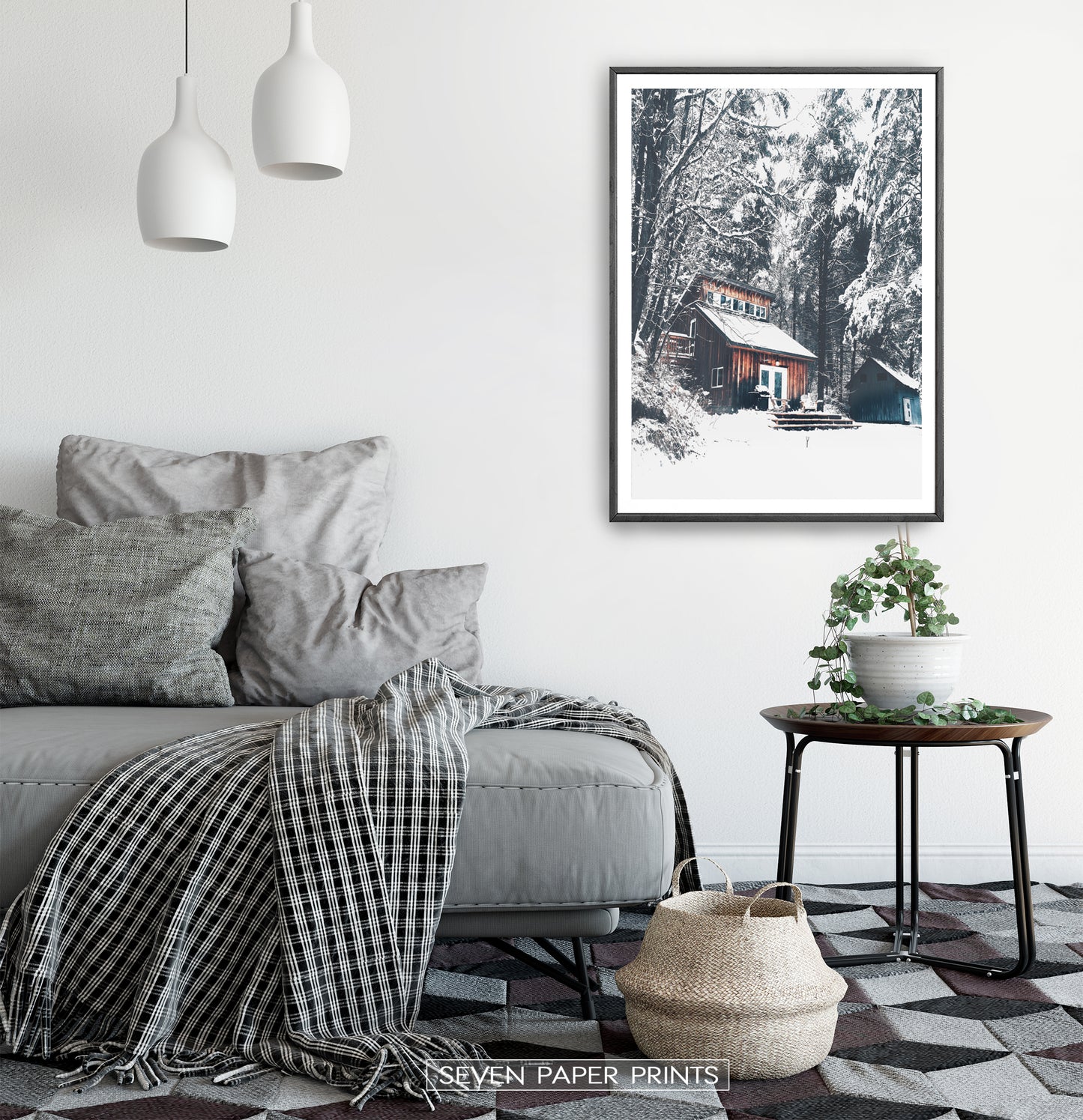 Black-framed in a white&gray bedroom