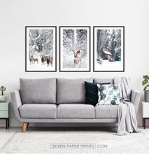 Load image into Gallery viewer, Lovely 3-Piece Set Of Winter Forestside Framed Posters above the sofa