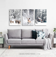 Load image into Gallery viewer, Winter County Animals In Snowy Forest 3 Piece Canvas