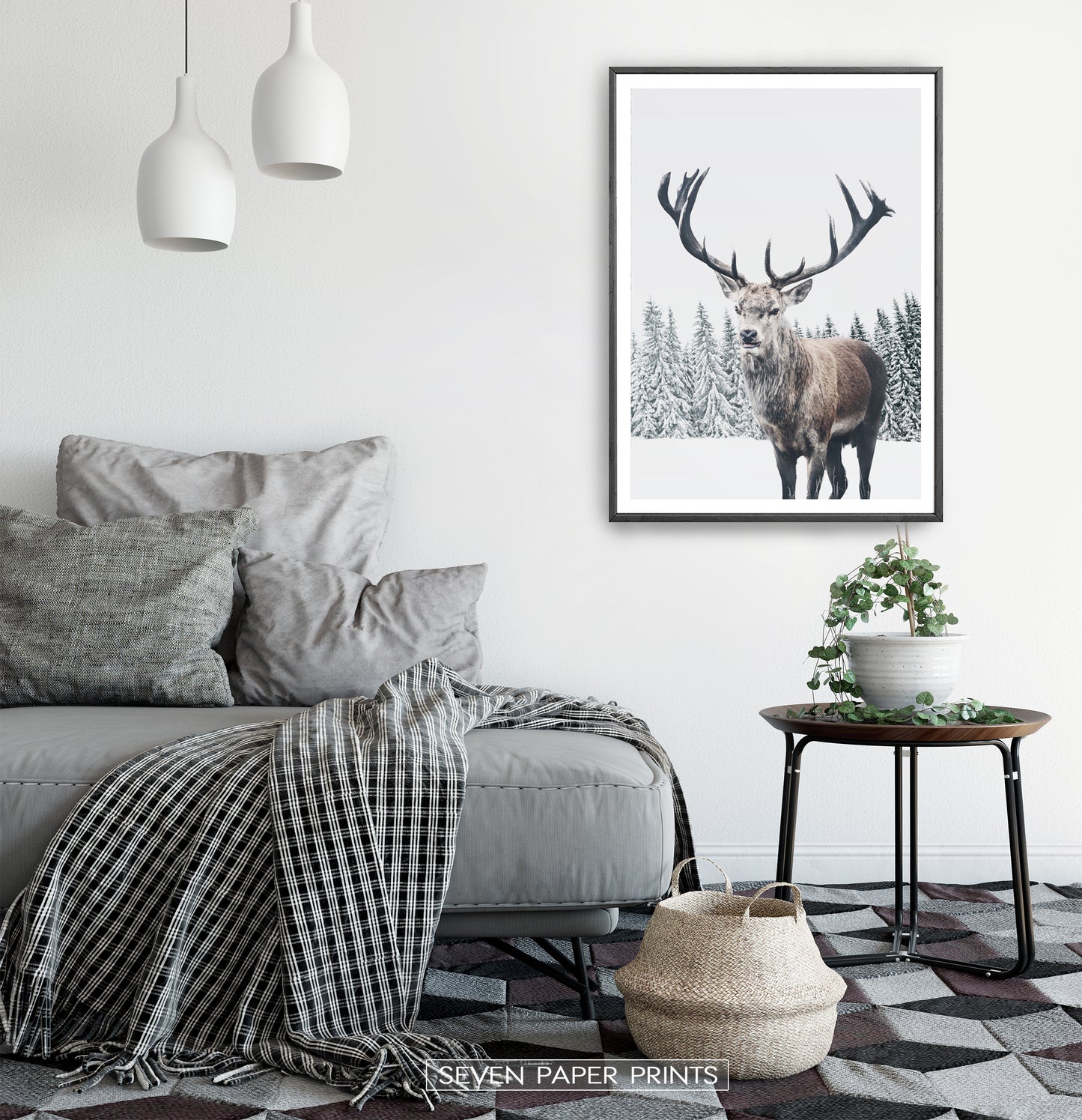 Black-framed in a white&gray bedroom