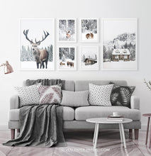 Load image into Gallery viewer, Reindeers, Sheep and Houses - Winter White-Framed 6-Piece Set in the living room
