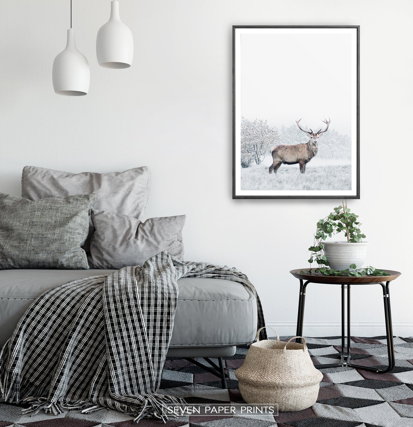 Black-framed in a white&gray bedroom