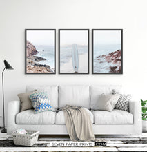 Load image into Gallery viewer, Ocean Rock and Surfboard - Framed Print Set