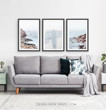 Load image into Gallery viewer, Ocean Rock and Surfboard - Framed Print Set