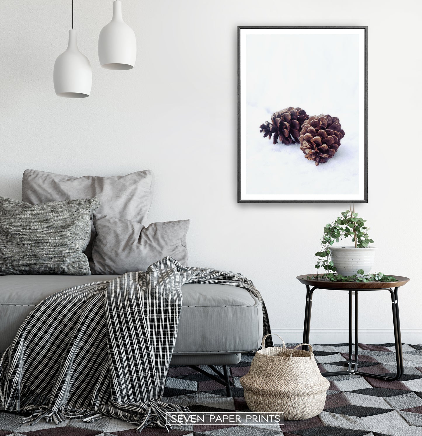 Pine Cones On Snow Macro Photo Wall Art