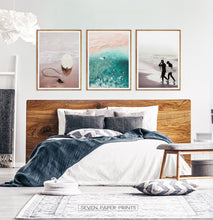 Load image into Gallery viewer, Couple surfing. Large 3 piece poster by Tanya Shumkina