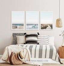 Load image into Gallery viewer, Beach Path, Ocean, Surfer on Waves. Framed Art