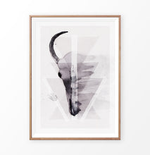 Load image into Gallery viewer, A Half of a Bull Skull On Triangles Watercolor Wall Art Print