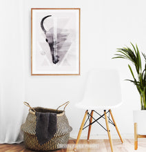 Load image into Gallery viewer, A Half of a Bull Skull On Triangles Watercolor Wall Art Print