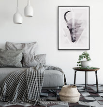 Load image into Gallery viewer, A Half of a Bull Skull On Triangles Watercolor Wall Art Print