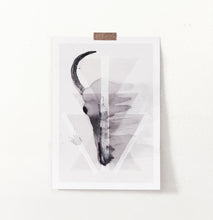 Load image into Gallery viewer, A Half of a Bull Skull On Triangles Watercolor Wall Art Print