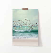 Load image into Gallery viewer, Flying Seagulls Coastal Print with Green Water Waves