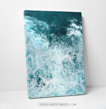 Load image into Gallery viewer, A stretched canvas of white sea waves and foam on dark blue ocean 2